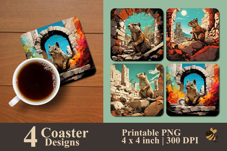 Old Squirrel Coaster Sublimation Designs example image 1