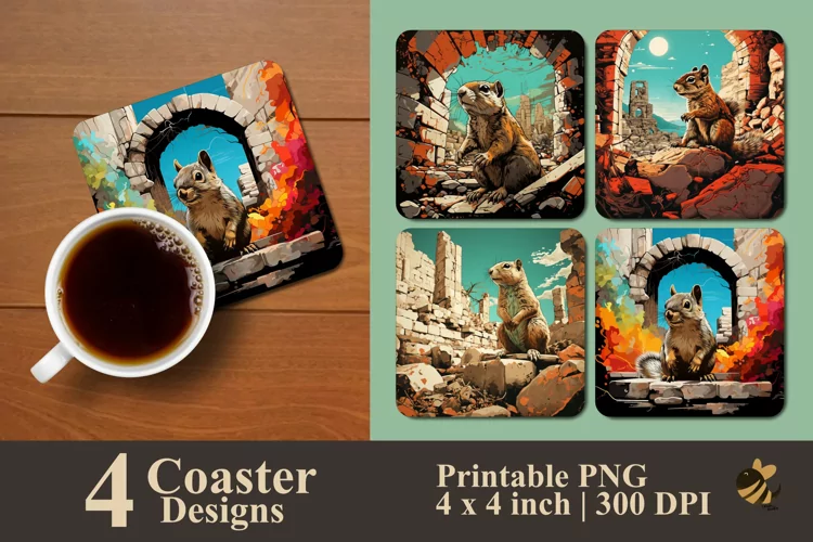 Old Squirrel Coaster Sublimation Designs