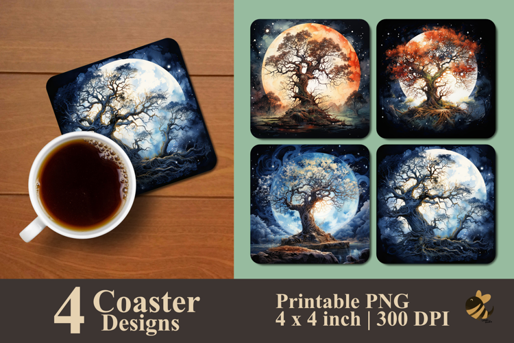 Moonlight And Tree Coaster Sublimation Design