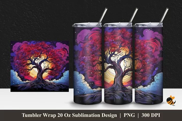 Fantasy Tree Colorful Tumbler Wrap Sublimation Design 1