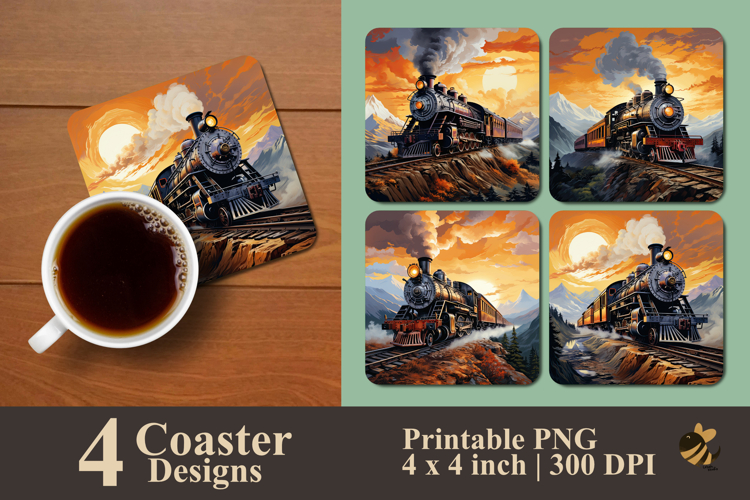 Old Locomotive Journey Coaster Sublimation Design