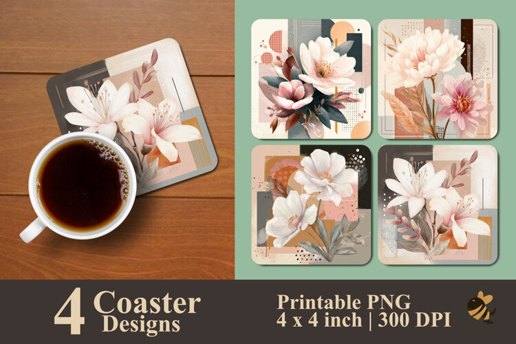 Modern Flower Coaster Sublimation Design example image 1