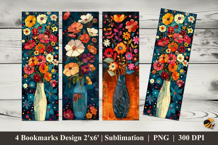 Decorative Flowers Bookmarks Sublimation Design