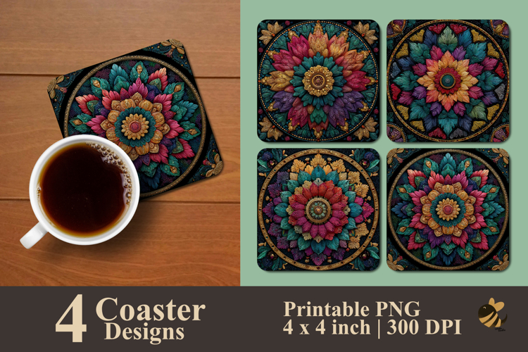 Mandalas Colorful Flower Coaster Sublimation Design