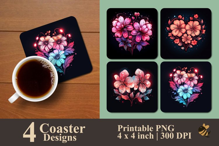 Neon Flower Coaster Sublimation Designs example image 1