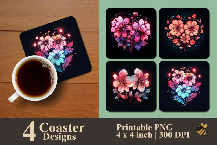 Neon Flower Coaster Sublimation Designs