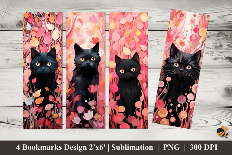 Flower Bush Cat Bookmarks Sublimation Design example image 1
