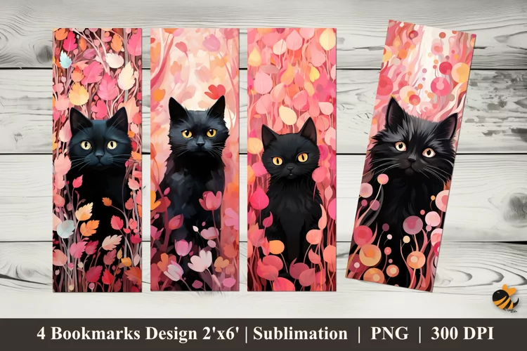 Flower Bush Cat Bookmarks Sublimation Design