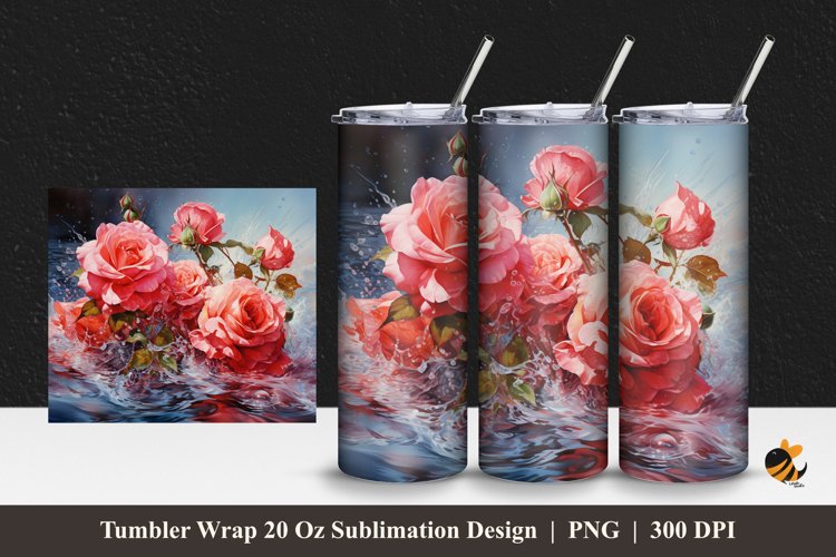 Blooming Rose Flowers Tumbler Wrap Sublimation Design 1 example image 1