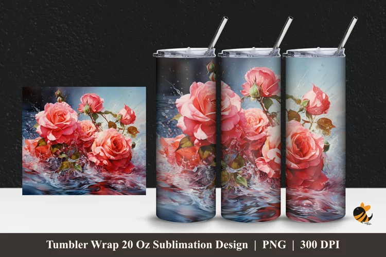 Blooming Rose Flowers Tumbler Wrap Sublimation Design 1