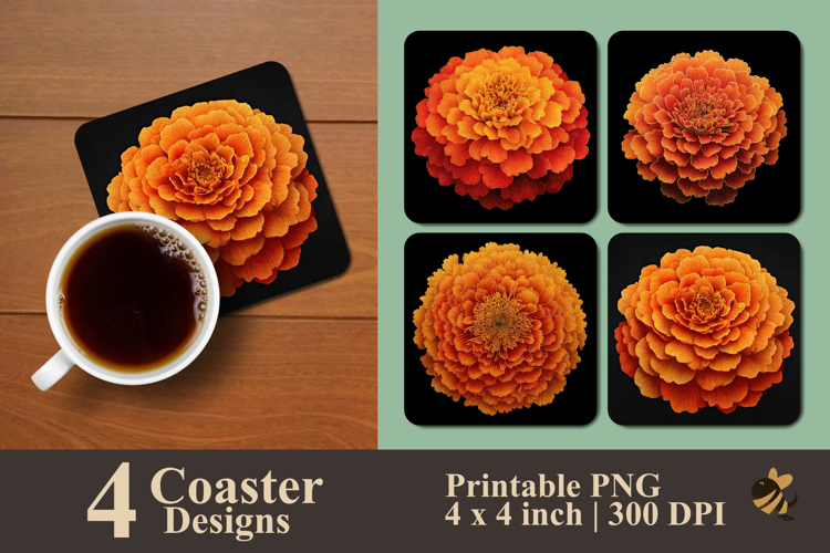 Ilustration Marigold Coaster Sublimation Design