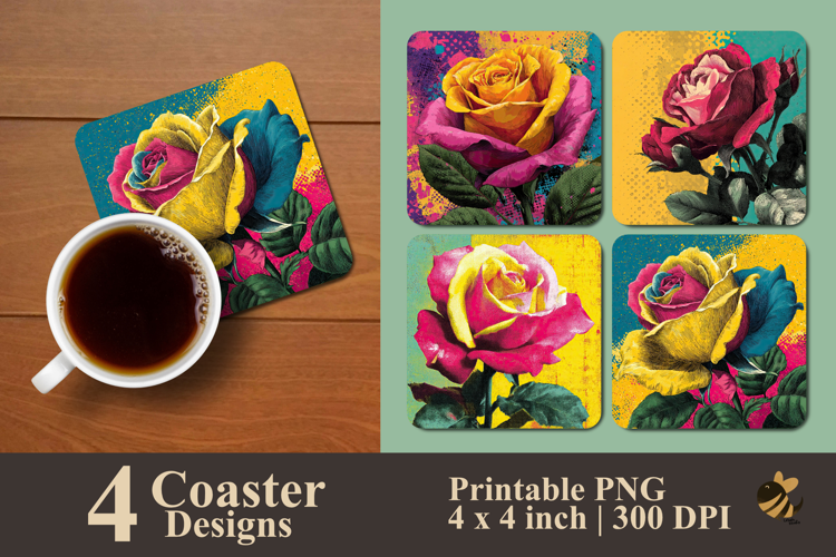 Rose Pop Art Style Coaster Sublimation Design