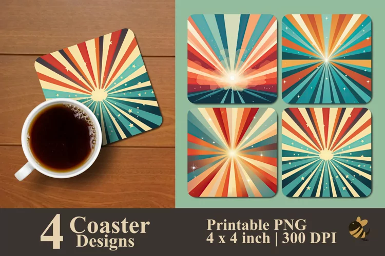 Retro Rays Coaster Sublimation Designs