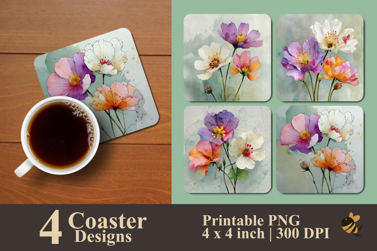 Flower Painting Coaster Sublimation Design