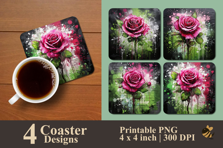 Magenta Rose Coaster Sublimation Design