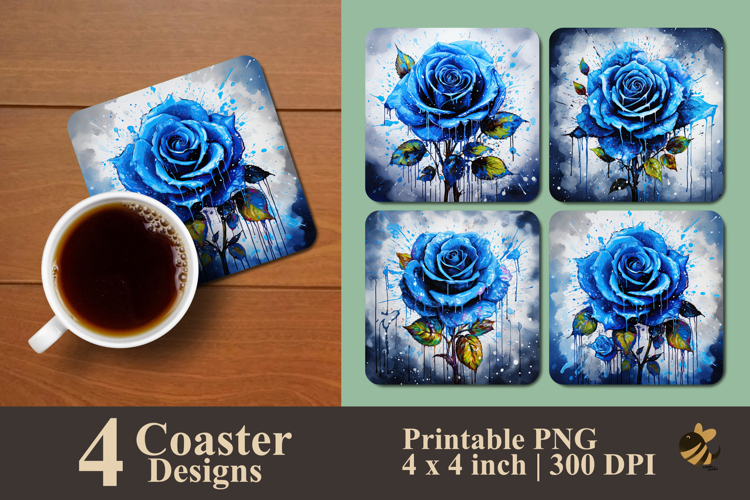 Rainy Blue Rose Coaster Sublimation Design