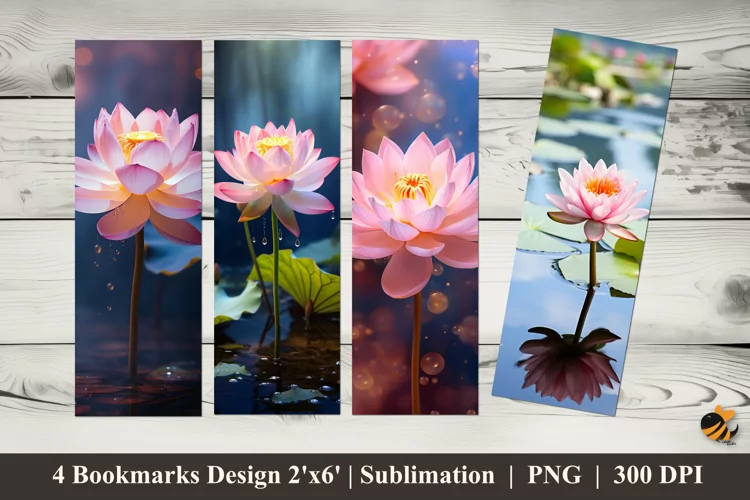 Blooming Lotus Bookmarks Sublimation Design