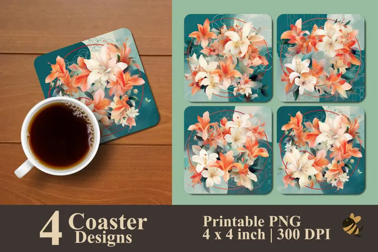 Blooming Circle Flower Coaster Sublimation Designs