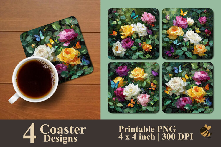 Butterfly Bloom Symphony Coaster Sublimation Design example image 1