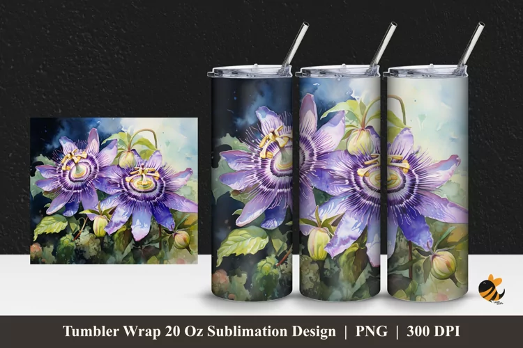Passion Flower Tumbler Wrap Sublimation Design 1