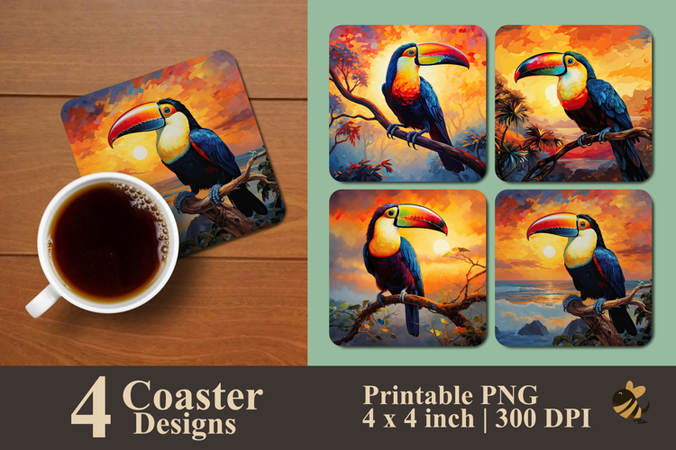 Toucan Sunset View Coaster Sublimation Design