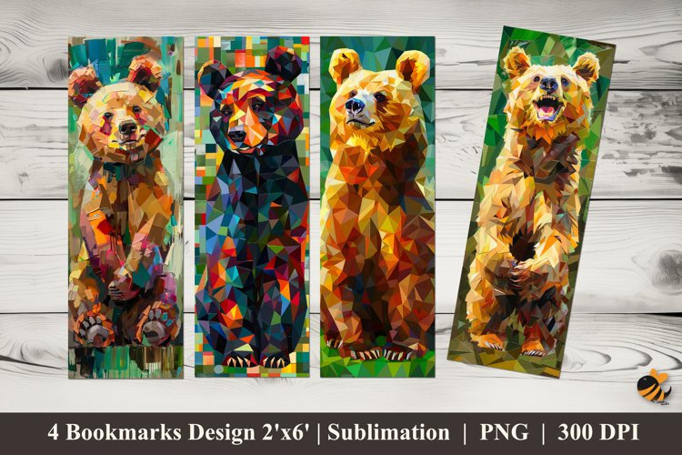 3D Art Bear Bookmarks Sublimation Design example image 1