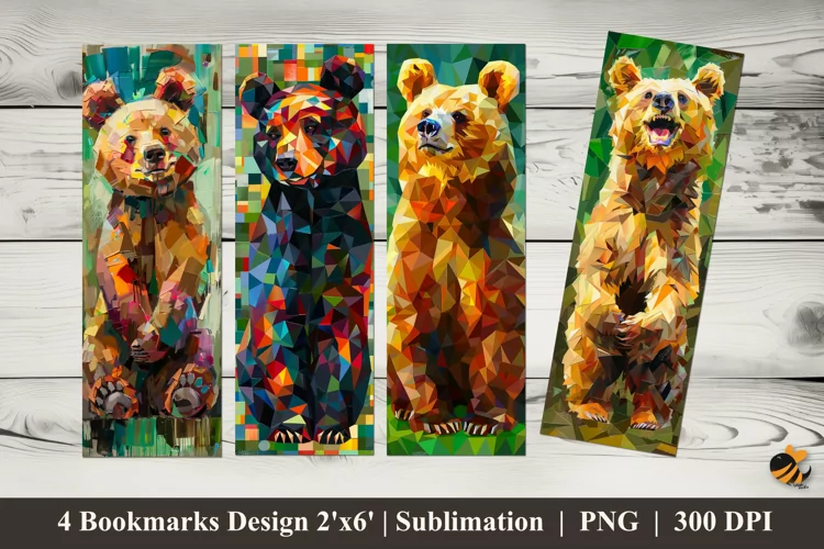 3D Art Bear Bookmarks Sublimation Design