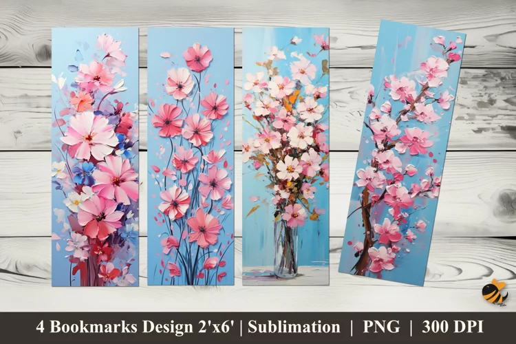 Pink Flower Bookmarks Sublimation Design