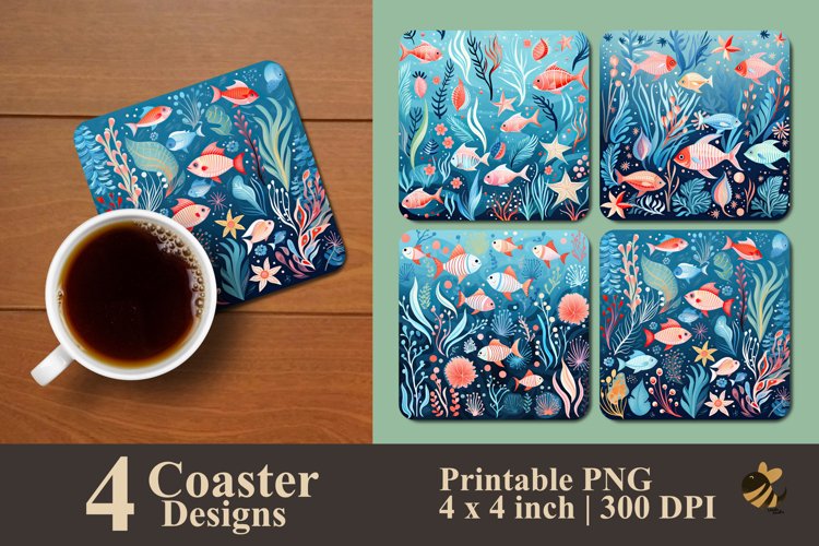 Marine Biota Coaster Sublimation Designs