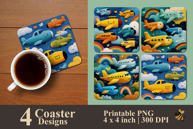 Colorful Airplane Parade Coaster Sublimation Design