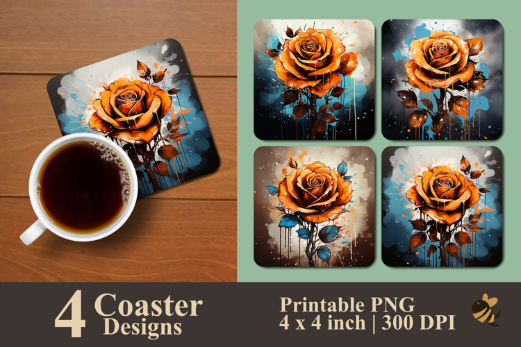 Caramel Dream Rose Coaster Sublimation Design