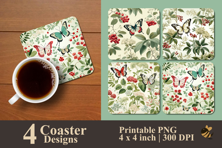 Butterflies flying And Berry Coaster Sublimation Design