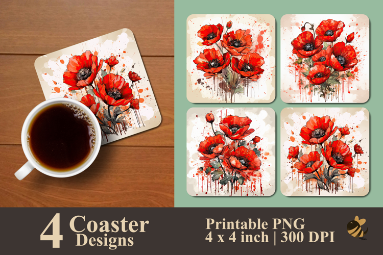 Poppy Flower Coaster Sublimation Design