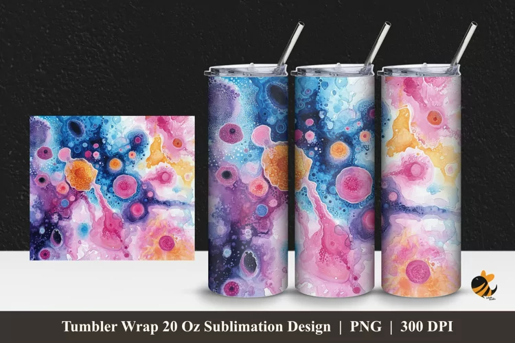 Watercolor Cells Tumbler Wrap Sublimation Design 1