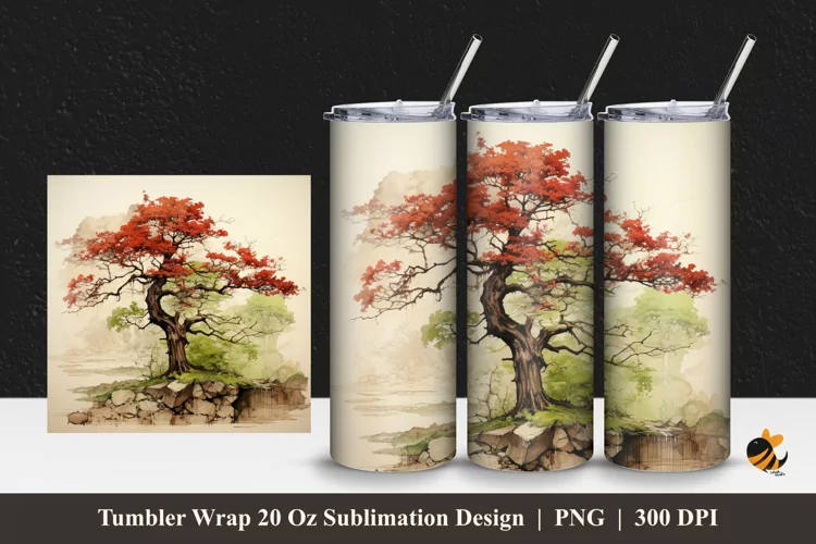 Vintage Tree Tumbler Wrap Sublimation Design 1