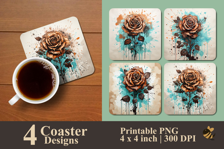 Dark Cocoa Brown Rose Coaster Sublimation Design
