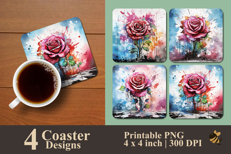 Pretty Rose Coaster Sublimation Design