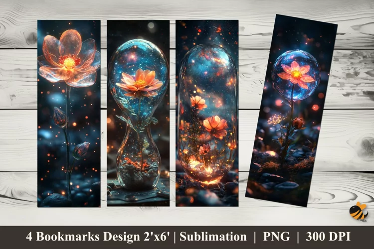 Glass Flower Bookmarks Sublimation Design