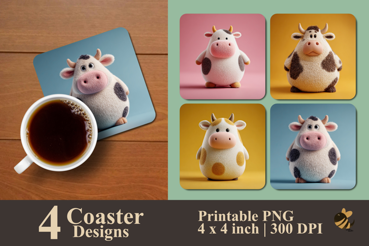Cute Fat Cow Coaster Sublimation Design