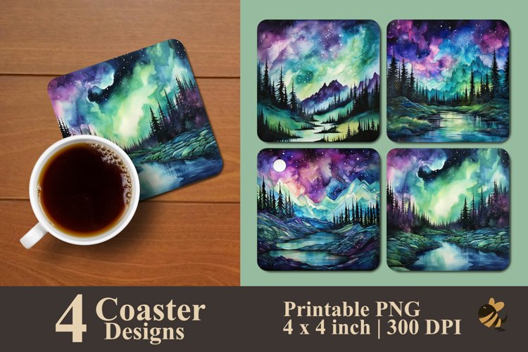 Colorful Aurora Sky Coaster Sublimation Designs example image 1