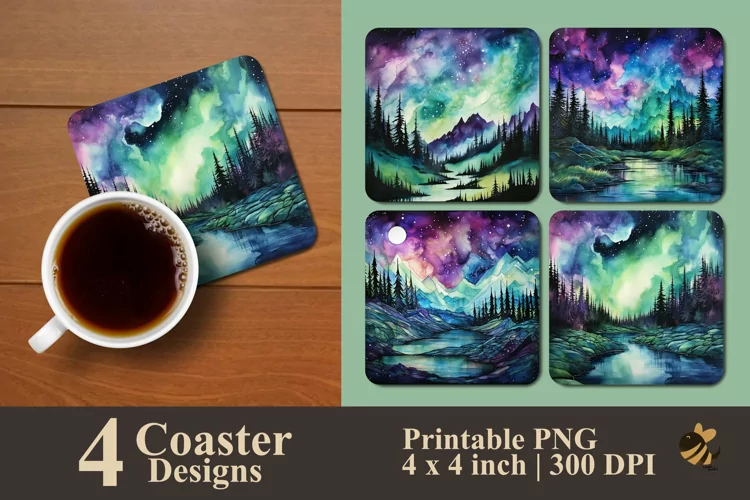 Colorful Aurora Sky Coaster Sublimation Designs