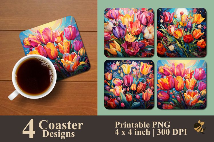 Colorful Tulips Coaster Sublimation Designs example image 1