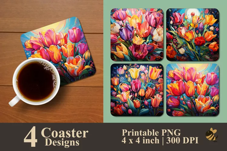 Colorful Tulips Coaster Sublimation Designs