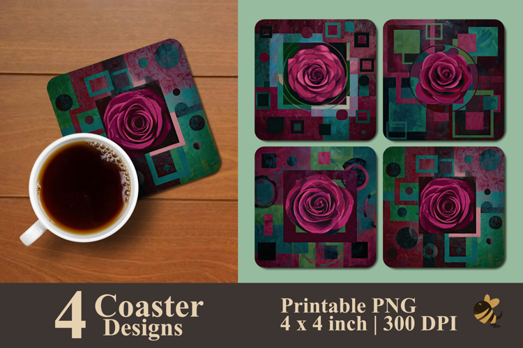 Psychedelic Rose Coaster Sublimation Design