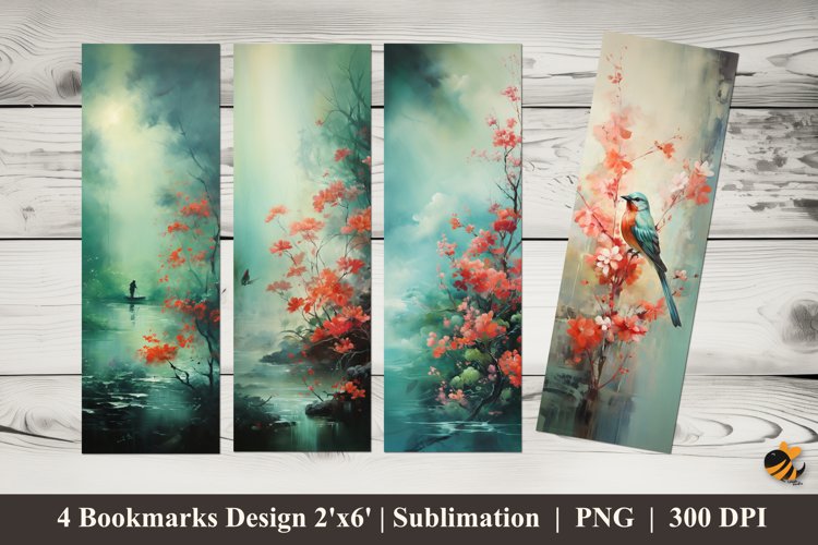Misty Lake Bookmarks Sublimation Design example image 1