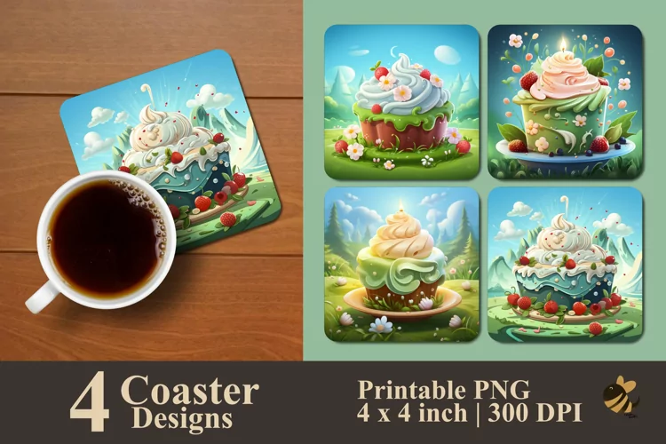 Fresh Cake Coaster Sublimation Designs