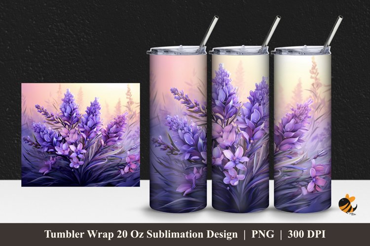 Lavender Floral Tumbler Wrap Sublimation Design 1 example image 1