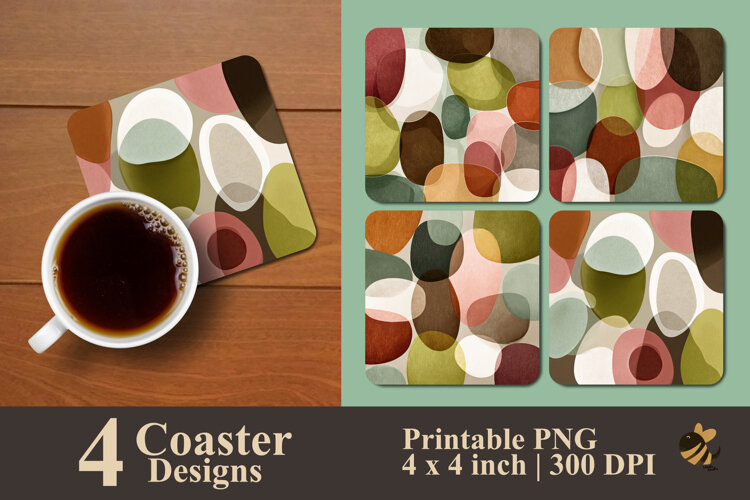 Retro Organic Shapes Harmony Coaster Sublimation Design example image 1