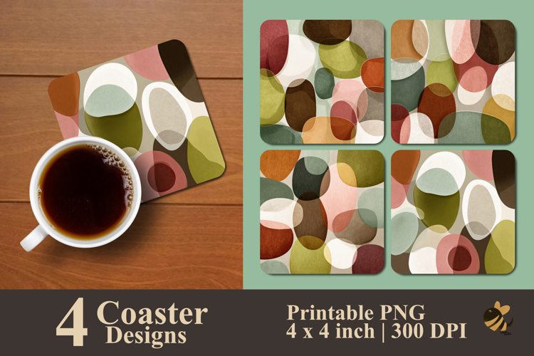 Retro Organic Shapes Harmony Coaster Sublimation Design