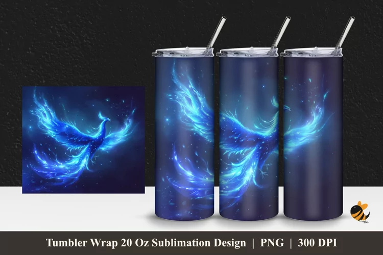Blue Phoenix Tumbler Wrap Sublimation Design 1